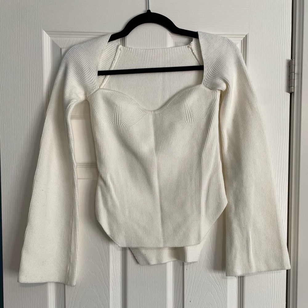 Commense Ribbed Sweetheart Neckline Top Size S